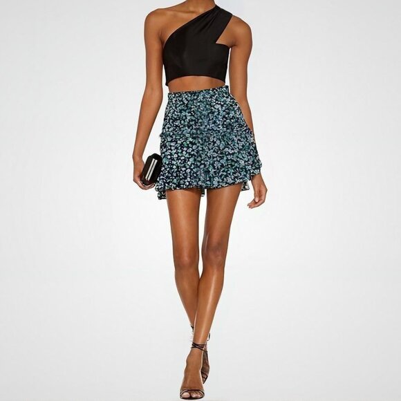 MISA Los Angeles Marion Teal Shimmer Mini Skirt Size M NWT - Picture 2 of 10